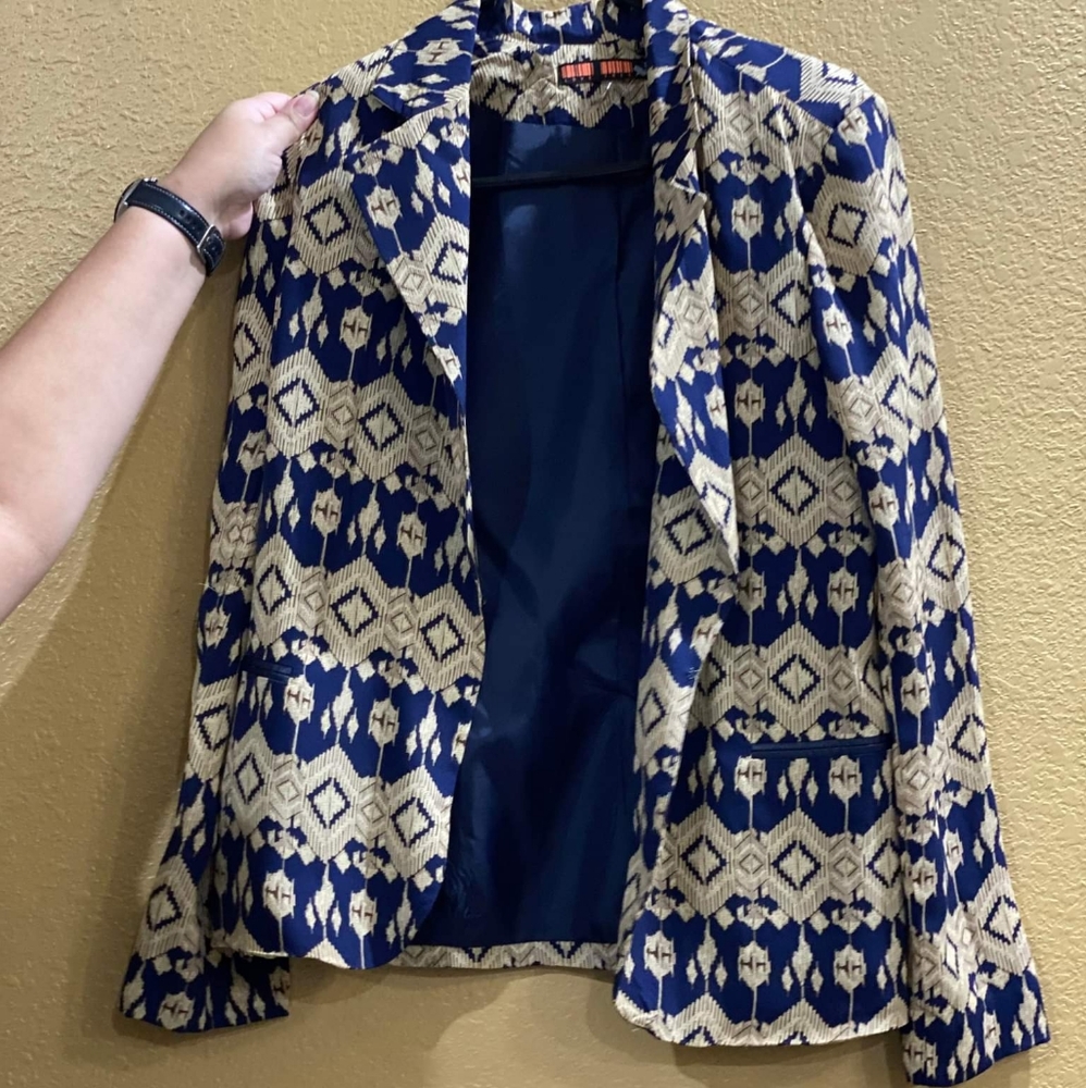 Blue and off gold fashion blazer